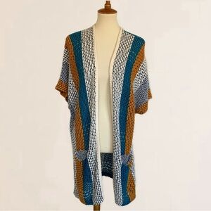 Anthropologie Sparrow Striped Open Loose Knit Longline Cardigan Front Pockets